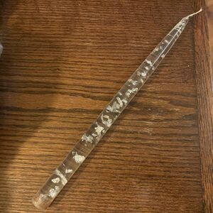 Vintage Clear Lucite Taper Candle Silver Specks Flakes MCM Decor 11.5”